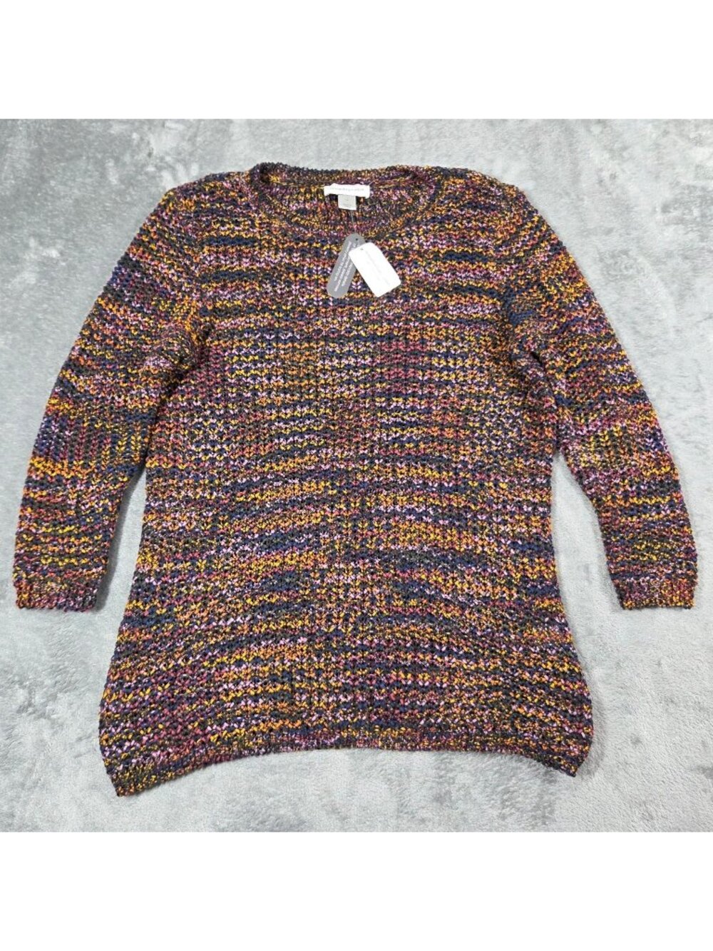 Christopher & Banks Top Medium Colorful Open Knit Boho Hippie Sweater NEW